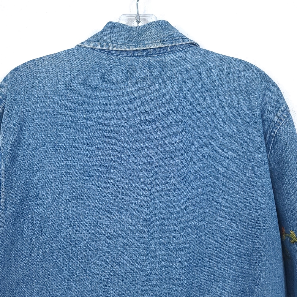 Tantrums Blue Denim Button-Down Jacket with Orange & Red Floral Embroidery - Picture 13 of 13